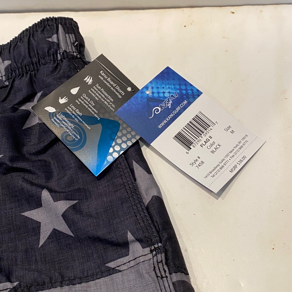 NWT Kanusurf Black/Gray Patriotic Swim Trunks or Shorts - Picture 5 of 7